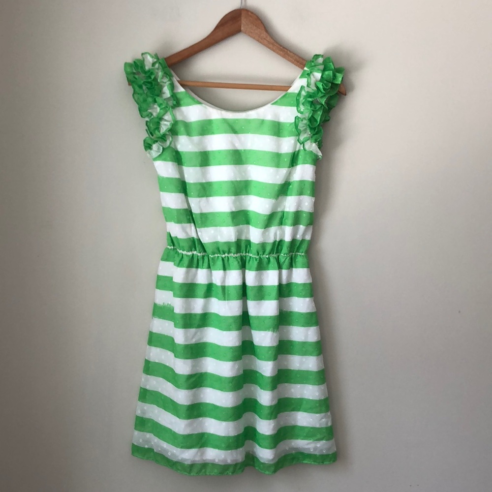 Lilly Pulitzer Green Stripe Ruffle Sleeve Dress - Picture 1 of 7